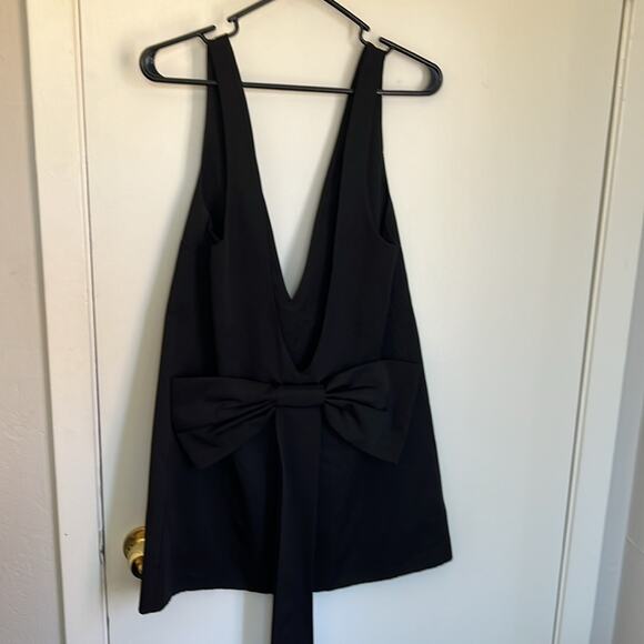 STAUD Irie Plunging V-Neck Oversized Bow Back Mini Dress Size Medium Black - Picture 6 of 6